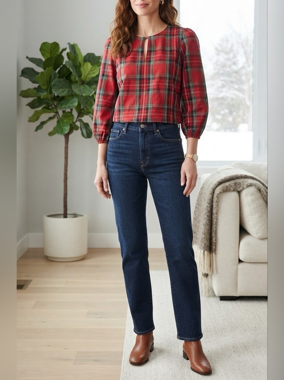 ✨ NWT J.Crew Red Tartan Plaid Long Sleeve Blouse - Festive Classic❤️